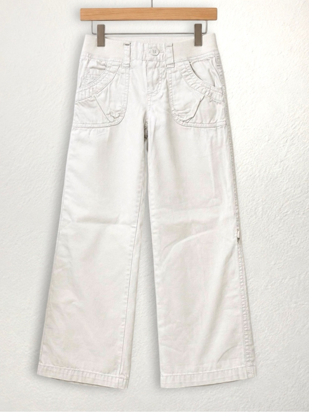 1989 Place Girls White Wide Leg Cargo Pants Size 6 Adjustable Hem Y2K